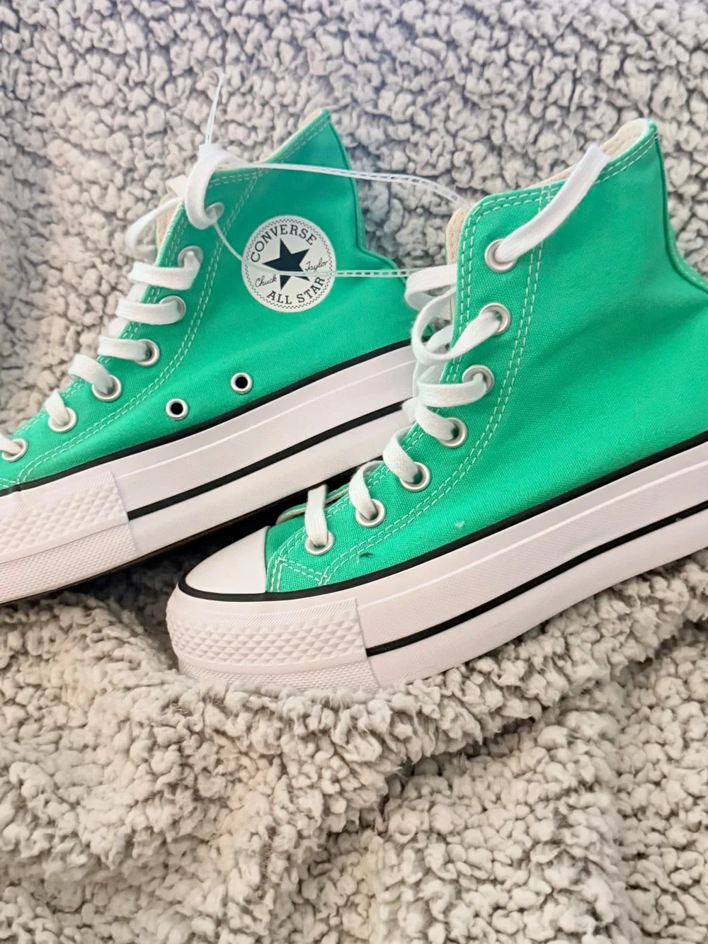 Converse High Top Platform Sneakers in Bright Green and White